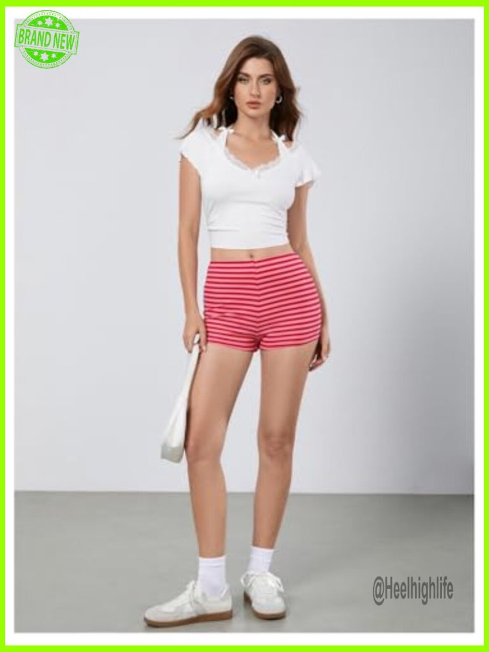Crochet Knit Striped Micro Biker Shorts Pajama Lounge Elastic Waist - Picture 5 of 5